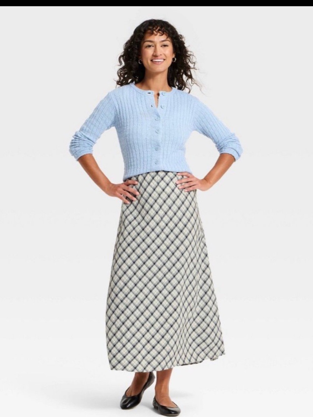 Universal Thread Diamond-Check Midi Full Skirt Sz Large NWOT
